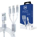 Cabo USB-A/USB-C para USB-C/Micro USB/Lightning 1,5 m - 3mk Hyper Cable 3in1™ White