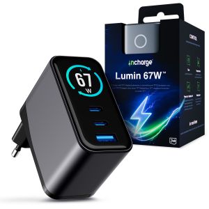 Carregador de parede com ecrã TFT QC 4+ PPS USB-C USB-A 3mk incharge® Lumin 67W™