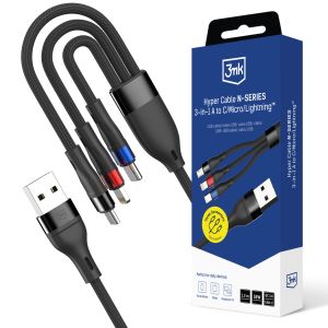 Cabo 1.2m 18W 9V/2A 3mk Hyper Cable N-SERIES 3-em-1 A para C/Micro/Lightning™ Black