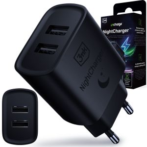 Carregador de rede 2x USB-A 3mk incharge® NightCharger™ Preto