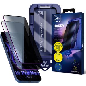 2x Vidro temperado com filtro de privacidade e aplicador para Apple iPhone 16 Pro Max - 3mk HARDY® Privzone 9H™