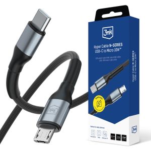 Kabel 1m 10W 5V/2A QC 3.0 3mk Hyper Cable N-SERIES USB-C to Micro 10W™ Black