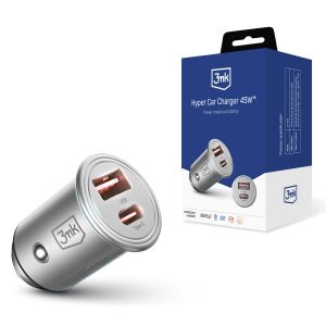 Carregador para carro PD QC PSS USB-C USB-A 3mk Hyper Car Charger 45W