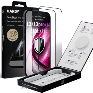 2x Vidro temperado anti-reflexo 9H para Apple iPhone 13/13pro/14/16E/17E - 3mk HARDY® DeepBlack Anti-Reflective Glass™
