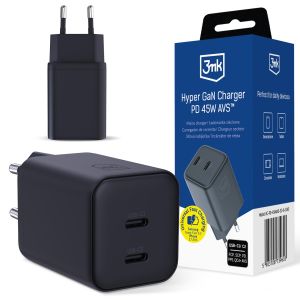 Carga de rede 3mk Hyper GaN Charger PD 45W AVS™ QC4+ PD PPS FCP SCP Black