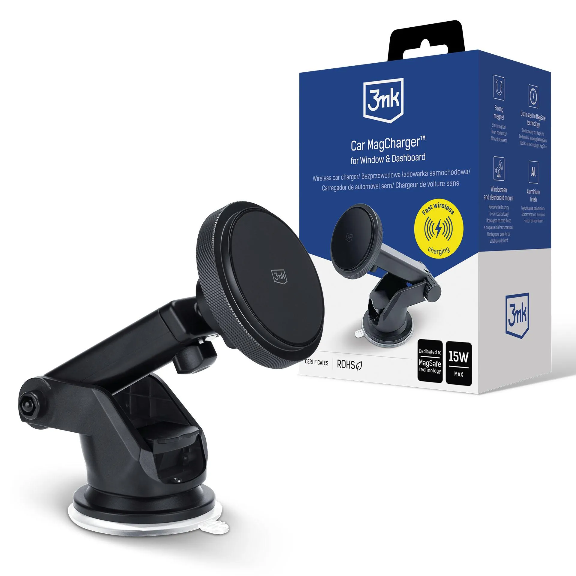 Suporte para carro com MagSafe 3mk Car MagCharger™ para janela e painel de instrumentos