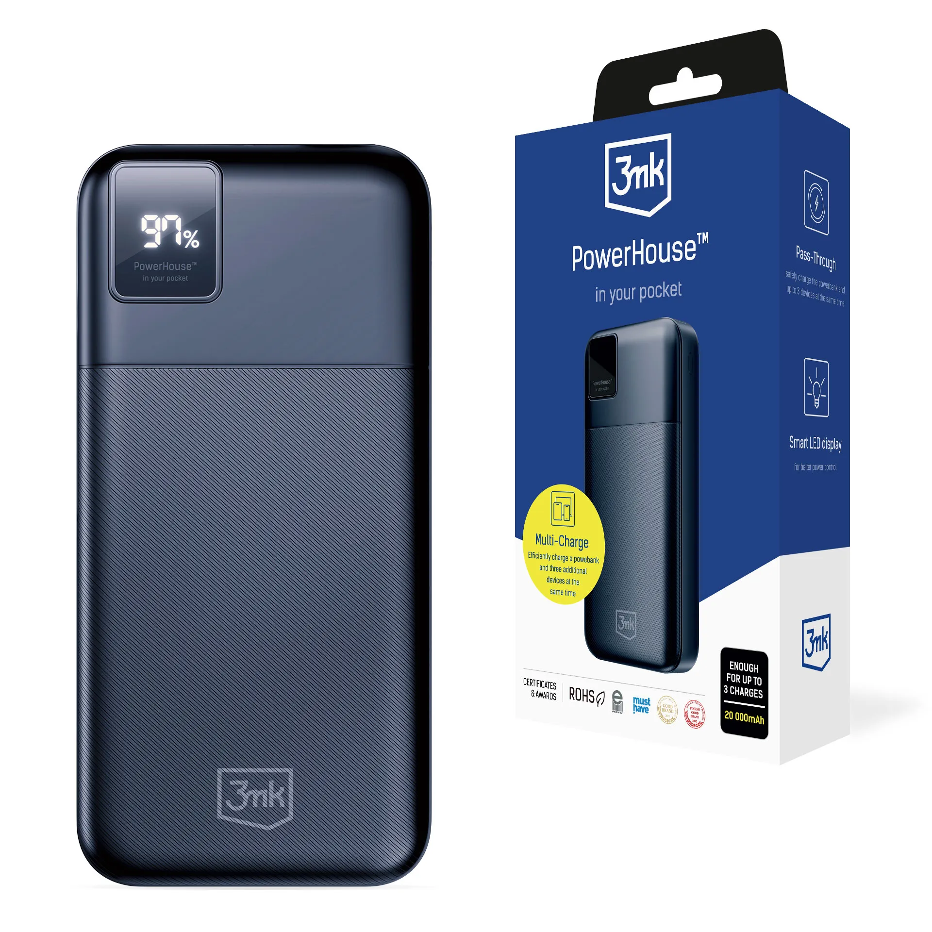 Powerbank 20000 mAh Multi-Carregador USB-C & USB-A - 3mk PowerHouse