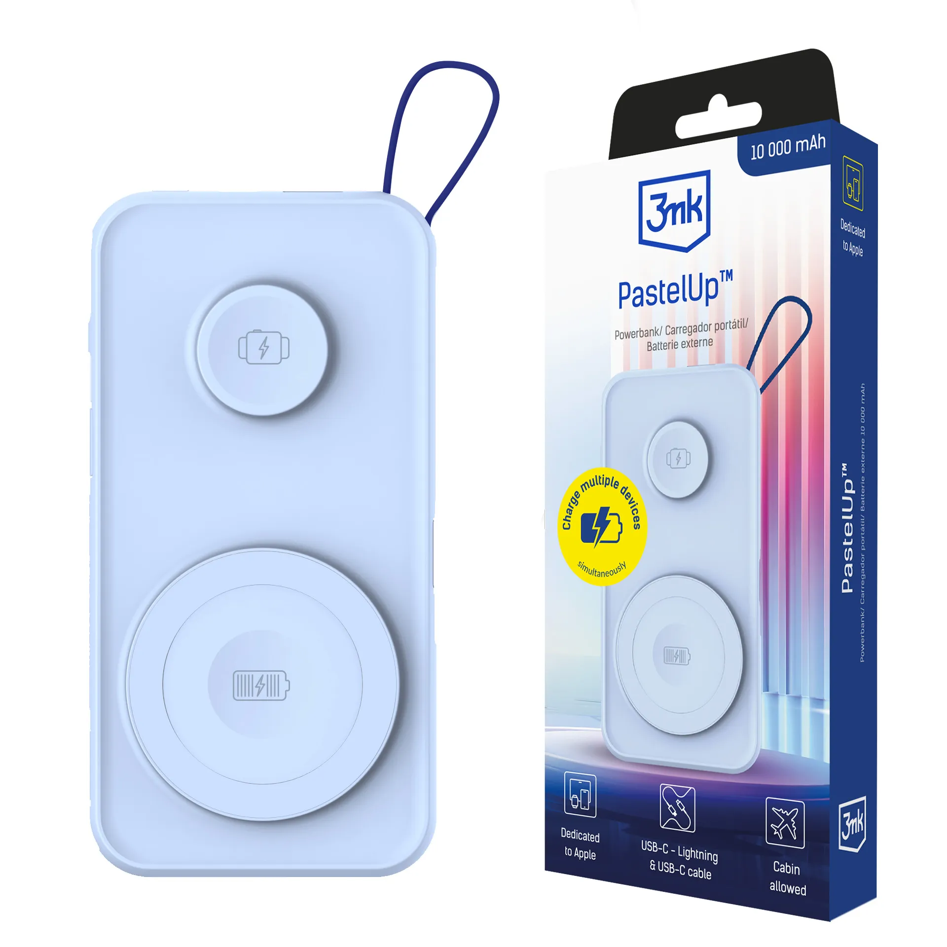 Powerbank 3mk PastelUp 10.000mAh 22.5W MagSafe QI USB-A USB-C Lightning Rosa