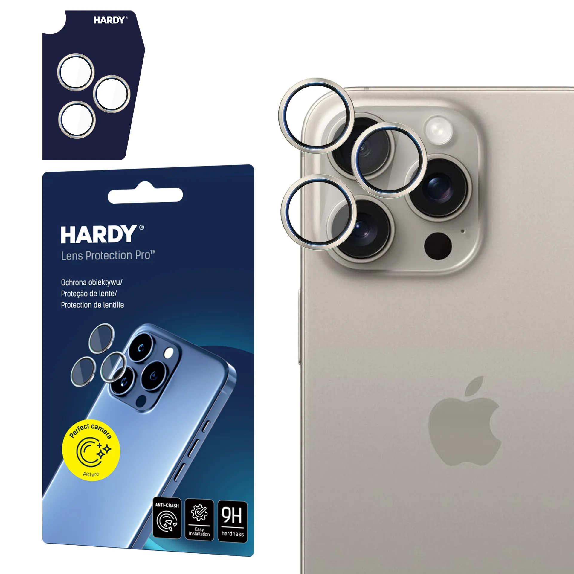 Proteç?o de lente para iPhone 15 Pro - 3mk HARDY Lens Protection Pro