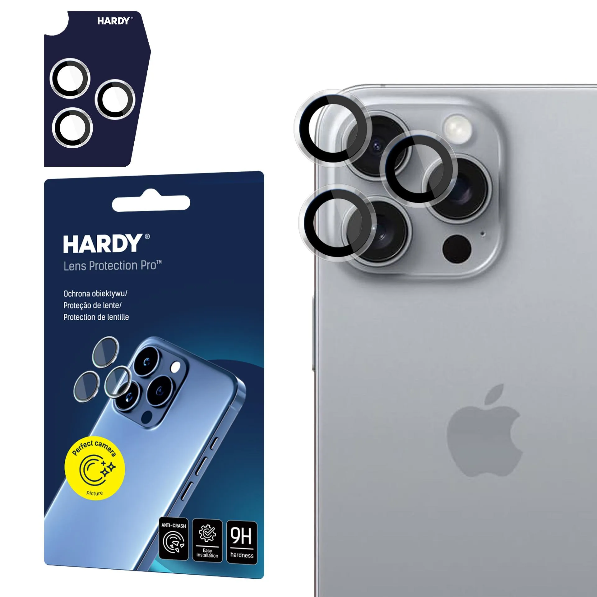 Proteç?o de lente para iPhone 15 Pro - 3mk HARDY Lens Protection Pro