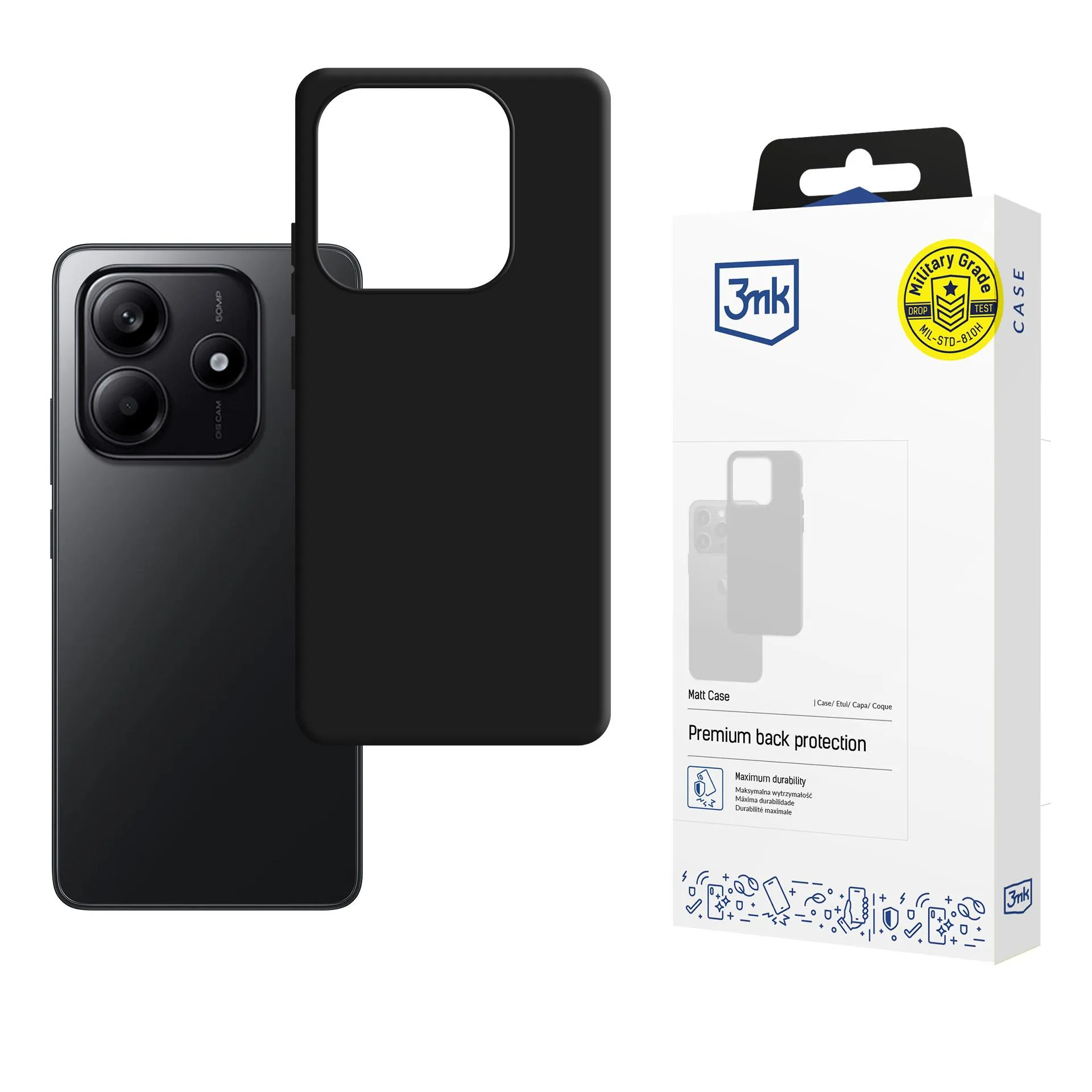 Capa para Redmi Note 14 4G - 3mk Matt Case Preto
